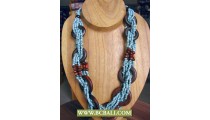 Blue Beaded wrap Wooden Necklaces